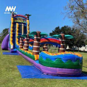 Grand toboggan aquatique gonflable commercial à deux pistes pour adultes, en PVC, avec un design de palmier et une <span class=keywords><strong>piscine</strong></span> - Product Image 4