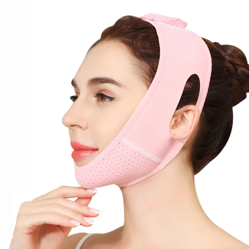 女性の顔を締めるダブルチンリフティング、Vラインの頬とあごの顔を持ち上げる包帯