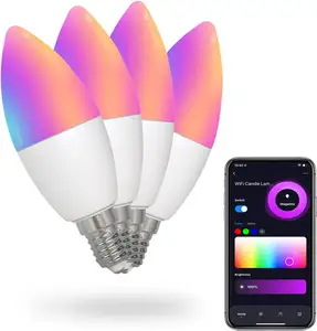 Ampoule LED E12 à changement de couleur, ampoule candélabre avec télécommande, ampoule décorative de lustre de 800 lumens