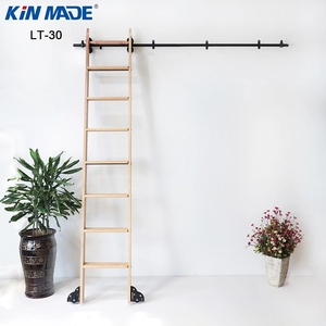 8-9ft DIY trượt thang phần cứng thư viện thang theo dõi DIY sồi thang với trượt màu đen theo dõi và bánh xe phía dưới - Product Image 3