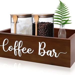 <b>Wooden</b> Coffee Bar Storage Box Rectangular Desktop Organizer With <b>Lettering</b> For Kitchen And Dining Room - Product Image 3
