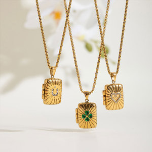 Collier pendentif médaillon vintage personnalisé en acier inoxydable 316L plaqué or 14k 18k pour femmes et hommes - Product Image 3