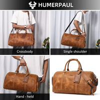 Sac de voyage pour homme HUMERPAUL - Cuir Crazy Horse, grande capacité pour ordinateur portable 15'' / documents A4, sac de transport - bagage de nuit