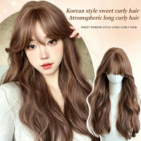 Perruque de 26 pouces pour fille, couleur champagne thé au lait, synthétique, longue et bouclée, effet ondulé, couvre-tête complet, ligne de cheveux naturelle