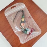 Pendentif Clé Rétro Chic National avec Breloque Pixie, Alliage Émaillé, Caractère Fu, Pompon Perlé pour Décoration de Clé de Voiture ou Sac