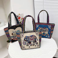 Sac fourre-tout en toile brodé style ethnique pour grossiste, sac à bandoulière brodé décontracté, sac à main brodé pour femme