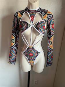 Monokini de manga larga con tiras geométricas y recortes, diseño personalizado ODM OEM, para el Carnaval de Trinidad, traje de baño <span class=keywords><strong>al</strong></span> por mayor para proveedores. - Product Image 2