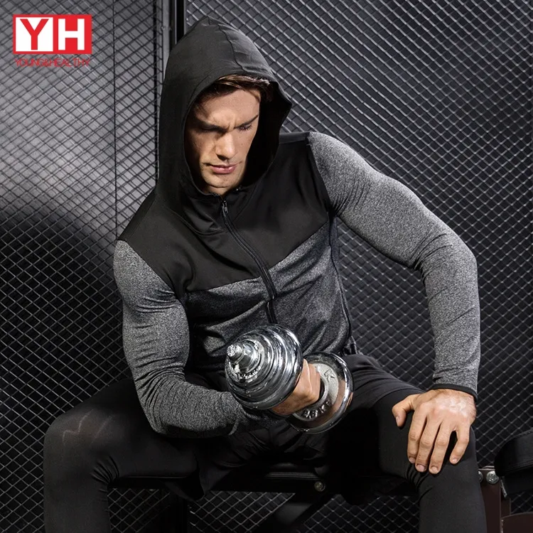 Lightweight Sports Tops Solid Color Gym Fitness Clothes Hoodie Mens Shirt Long Sleeve Fitness Apparel