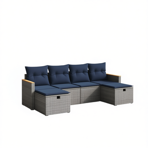 Conjunto de Sofás de Patio de Ratán Sintético Gris para 6 Personas, Muebles de Exterior Duraderos de Diseño Contemporáneo - Product Image 1