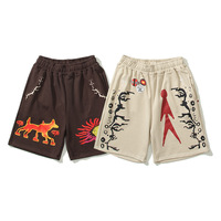 American High Street Unisex Casual Sports Shorts Cactus Jack Print Mid Waist Knitted Canvas 100% Cotton Digital Printing