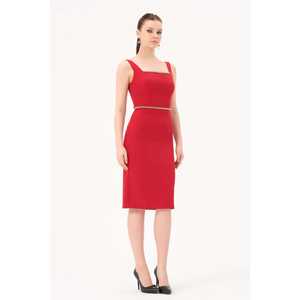 Robe de soirée fourreau Lila à col carré, taille naturelle et fente au dos - Product Image 3