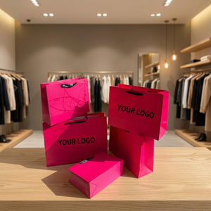 Custom Pink Paper Shopping <b>Bags</b> With Flat Handles Luxury Style Recyclable Art Paper Standard Flat <b>Bag</b> Offset Printing Your Logo - Product Image 2