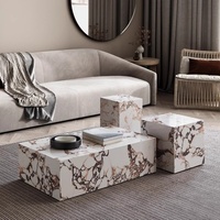 Ensemble de tables basses en marbre blanc poli 100% pierre, style moderne, pour salon, maison, hôtel et bureau