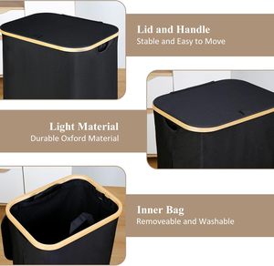 Wholesale Household Foldable <b>Storage</b> Fabric <b>Hamper</b> Laundry Basket Bamboo Laundry <b>Hamper</b> With Lid - Product Image 5