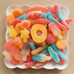 Fabricantes OEM chinos de dulces al por mayor: Bolsa de gomitas blandas masticables con sabores surtidos de frutas ácidas, en forma de anillo, oso y gusano. - Product Image 4