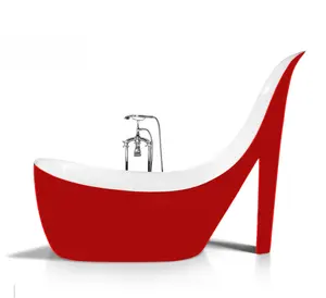 Venta caliente de diseño moderno acrílico barato independiente bañera rojo zapatos de tacón alto de pie libre bañera para cuarto de baño