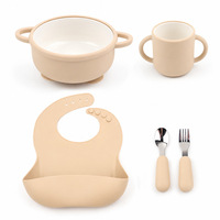 Ensemble de vaisselle pour bébé en gros : bol à ventouse en céramique avec manchon en silicone, tasse, bavoir, couverts en acier inoxydable – Logo personnalisé disponible