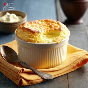 ถ้วยอบเซรามิกทรงกลมสีขาว ใช้กับเตาอบได้ เหมาะสำหรับทำซูเฟล่ ใช้ในบ้านและโรงแรม - Product Image 3