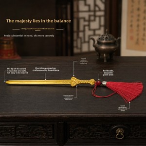 ดาบโลหะผสมสไตล์จีน งานฝีมือโลหะแข็งแรง ตกแต่งห้องนั่งเล่น ทางเข้าบ้าน โต๊ะทำงาน ของตกแต่งงานปาร์ตี้ ของตกแต่งบ้าน - Product Image 2