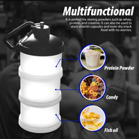 Conteneur à poudre de protéines en PP sans BPA, 3 couches, détachable, avec mousqueton, logo personnalisé, boîte de rangement portable pour compléments alimentaires