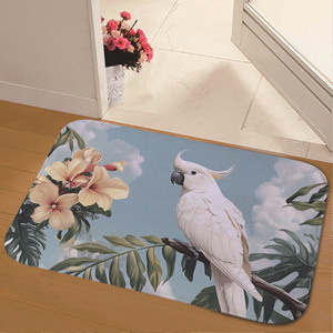 Nouveau tapis de salle de bain/entrée en flanelle à motif d'oiseau de style international, absorbant et antidérapant - Product Image 2