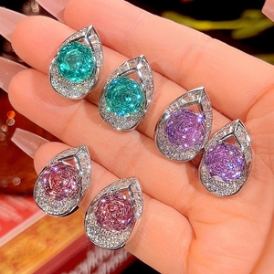 Fashion Eco-friendly Copper 10*10mm Colorful Zircon Teardrop Polished Gold Plated <b>Stud</b> <b>Earrings</b> <b>Set</b> for Daily Wear and Office - Product Image 3