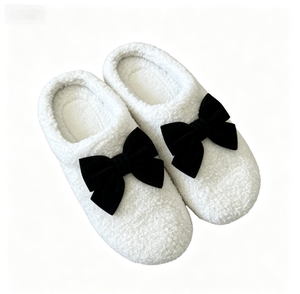 Mules plates douces en chenille pour femmes avec nœud décoratif, chaussures d'intérieur à enfiler pour l'été, blanches pures, double paire - Product Image 3