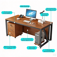 Bureau de direction moderne avec armoire mobile à 3 tiroirs et structure en acier en forme de V pour bureau à domicile ou salle d'étude