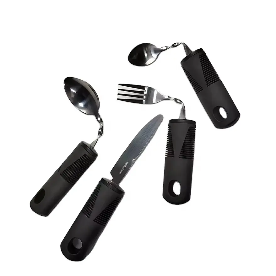 Peralatan makan perak, dapat ditekuk, peralatan makan sendok garpu radang sendi orang tua adaptif tidak beratnya