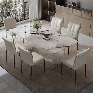 Ensemble de table à manger moderne en marbre, 6 pièces, rectangulaire, meubles durables pour salle à manger, adultes et personnes âgées - Product Image 3