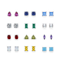 Boucles d'oreilles clous minimalistes Mylove personnalisées en argent sterling 925 plaqué rhodium avec pierres de naissance colorées CZ pour 12 mois, vente en gros