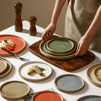 Assiette à dîner vintage en porcelaine, assiette ronde à bordure, couleur unie, plat peu profond pour pâtes, steak, dessert