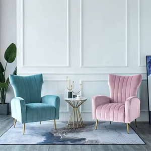 Fauteuil contemporain en velours <span class=keywords><strong>turquoise</strong></span> à dossier haut avec surpiqûres verticales et pieds en métal doré pour chaises de salon - Product Image 5