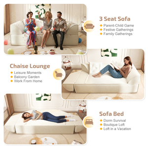 Sofá Cama Convertible 3 en 1, Sofá de Asiento Profundo con 2 Almohadas, Sofá de Tela Chenille, Chaise Longue para Sala de Estar, Estudio u Oficina - Product Image 6