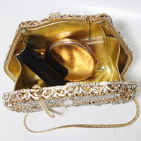 Tas Pesta Wanita Berhias Kristal Rhinestone & Berlian Bentuk Bunga Emas untuk Pernikahan, Acara, dan Malam Hari