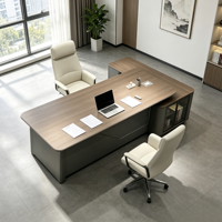 Bureau de direction moderne de luxe en forme de L avec rangement latéral pour bureau de patron, mobilier professionnel pour espace de travail de directeur