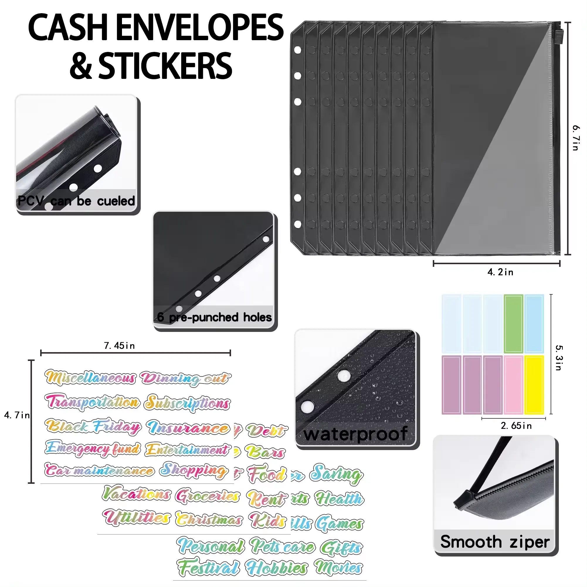 Cash Management Power Tools New Design 6-Ring PU Leather Budget Binder With Envelope Set