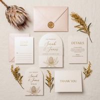 Conjunto de Invitaciones de Boda de Lujo |   Papel Perlado Plano Botánico Nativo Personalizado para la Marca DTC
