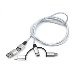 Consegna veloce Nylon intrecciato connettori multipli caricabatterie telefono cellulare 5 in 1 cavo dati di ricarica USB