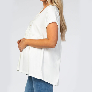 Camiseta de punto de algodón orgánico, Top de maternidad de manga corta con botones delanteros - Product Image 5