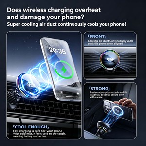 Chargeur de voiture magnétique sans fil Qi2.2 à refroidissement par air 25W, compatible avec les téléphones mobiles <span class=keywords><strong>Apple</strong></span> 17, support métallique, <span class=keywords><strong>charge</strong></span> rapide - Product Image 4