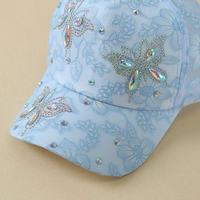 Casquette de baseball ajustable pour femme avec dentelle, strass et broderie florale, style papillon, pour l'extérieur et la mode