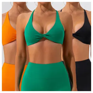 Sujetador de yoga personalizado de talla grande de alto impacto con cuello Halter para mujer, top de fitness, gimnasio, sin espalda, Sujetador deportivo para correr para mujer