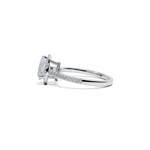 Bague de fiançailles et d'anniversaire vintage en or blanc massif 14 carats avec halo de moissanite taille poire 1 carat pour femme - Product Image 3
