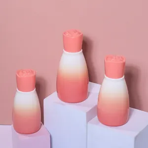 Packaging sets of Factory OEM Printing Cosmetic Plastic PET Bottles with 120ml 100ml 80ml are equipped with a pink flower cap