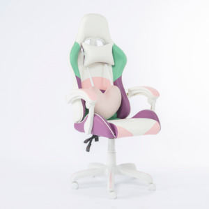 Chaise de bureau ergonomique en cuir PU ajustable en hauteur pour filles Chaise de jeu Racing PC rose - Product Image 6