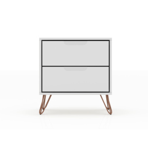 Comodino bianco con due cassetti e gambe in metallo per riporre oggetti in camera da letto - Product Image 1