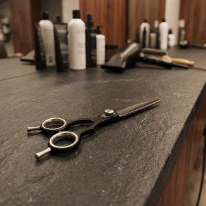 Ciseaux à cheveux professionnels ASAP en acier inoxydable, à tension réglable, pour droitiers, manche moyen, finition noire mate, revêtement en poudre - Product Image 2