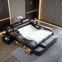 Multifunktionales Smart-Lederbett mit HD-Projektor, Nacken- und Rückenmassage, Bluetooth-Audio, Aufbewahrungsschrank und Safe für Heimprojekte