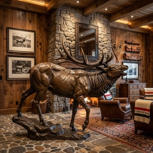 Grande sculpture d'élanch en bronze coulé, finition bronze antique, statue d'animal réaliste pour <span class=keywords><strong>manoir</strong></span>, cour, hall d'hôtel, extérieur - Product Image 2